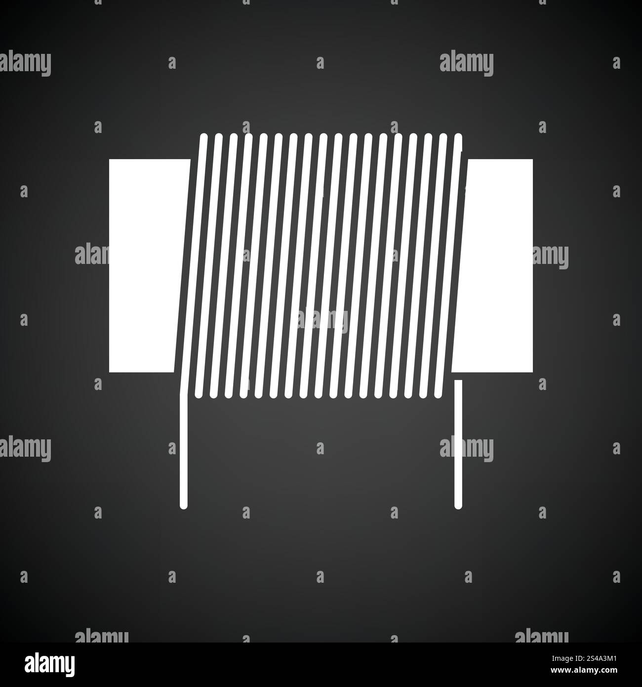 Bobina di induttanza e la relativa icona. Sfondo nero con il bianco. Illustrazione Vettoriale. Illustrazione Vettoriale