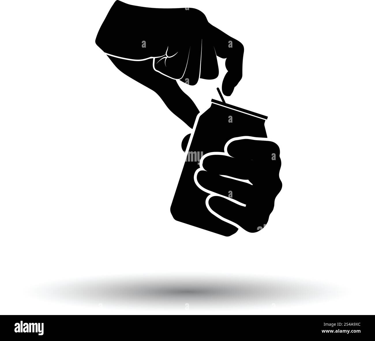 Le mani umane apertura di alluminio può icona. Sfondo bianco con ombra design. Illustrazione Vettoriale. Illustrazione Vettoriale