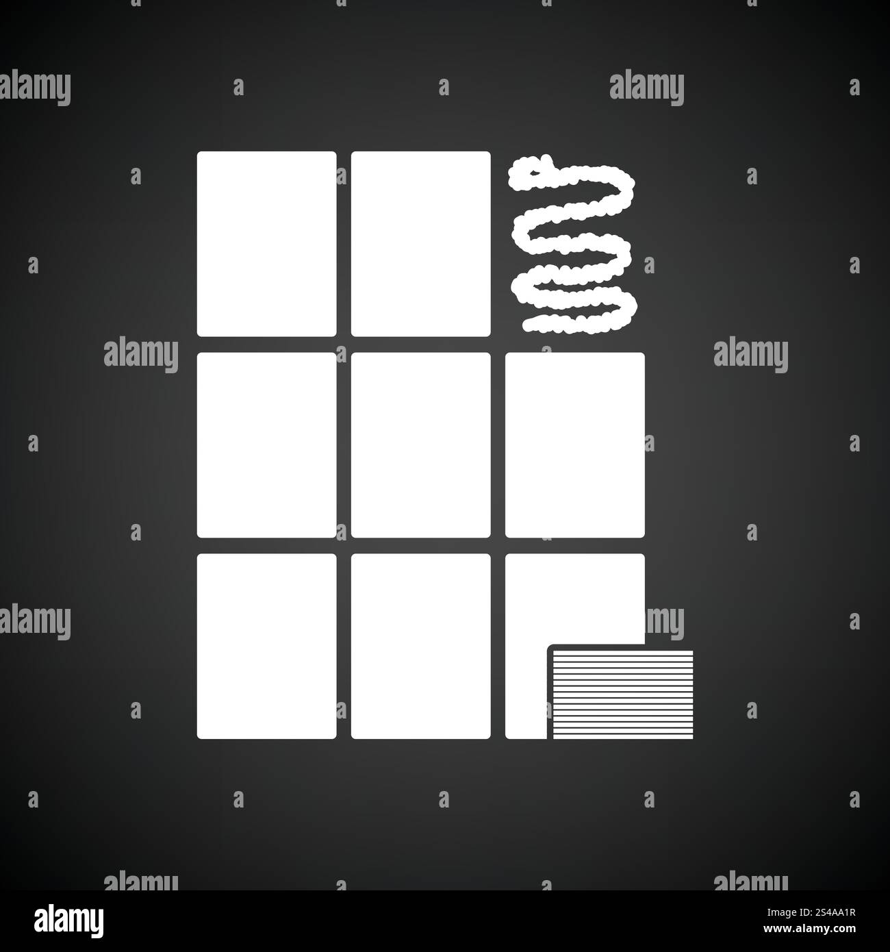 Parete di piastrelle e la relativa icona. Sfondo nero con il bianco. Illustrazione Vettoriale. Illustrazione Vettoriale