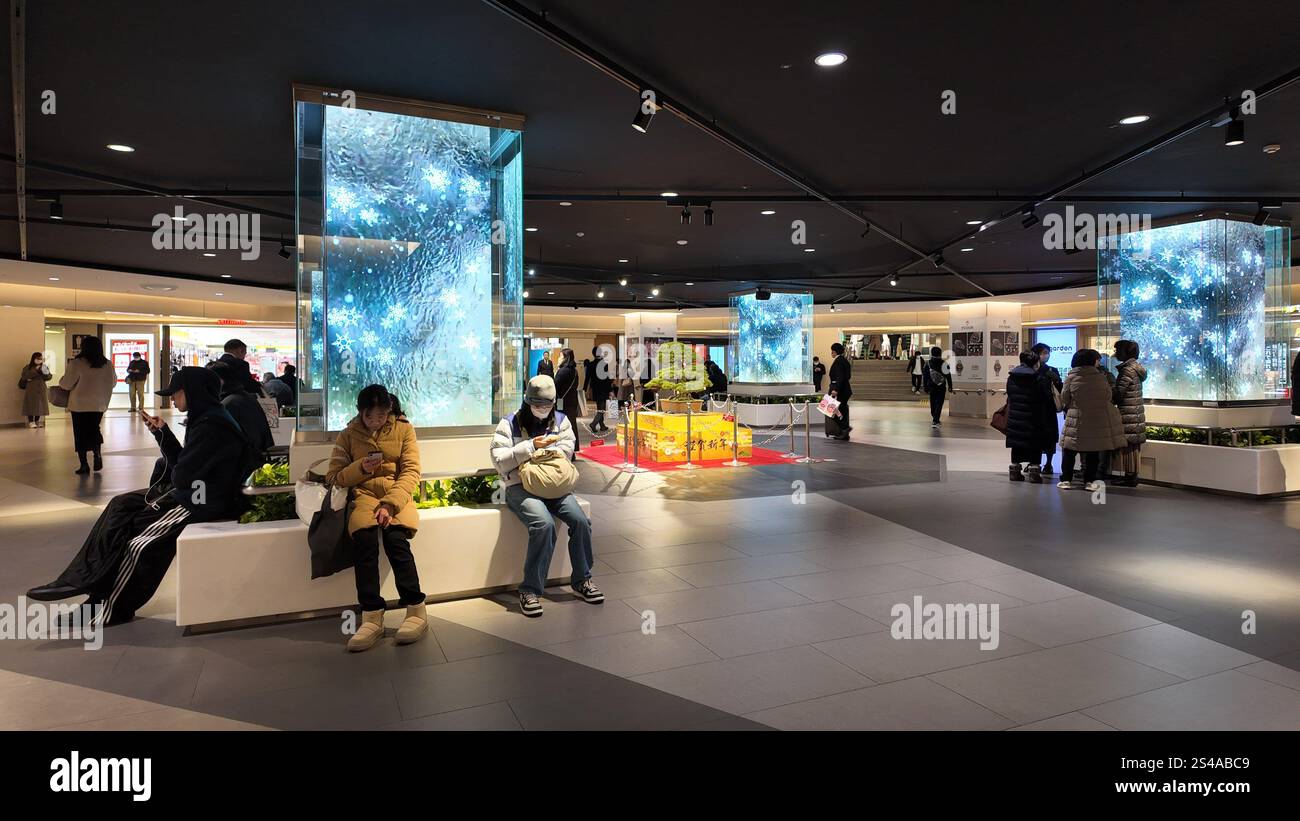 4 gennaio 2025 persone e persone che celebrano il nuovo anno nel centro commerciale sotterraneo di Sakae, Naka-ku, Nagoya, prefettura di Aichi. Foto Stock