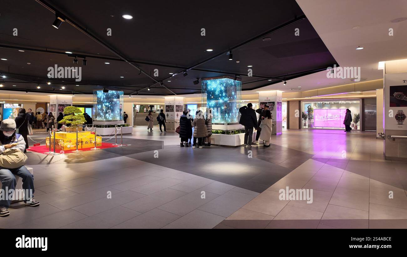 4 gennaio 2025 persone e persone che celebrano il nuovo anno nel centro commerciale sotterraneo di Sakae, Naka-ku, Nagoya, prefettura di Aichi. Foto Stock