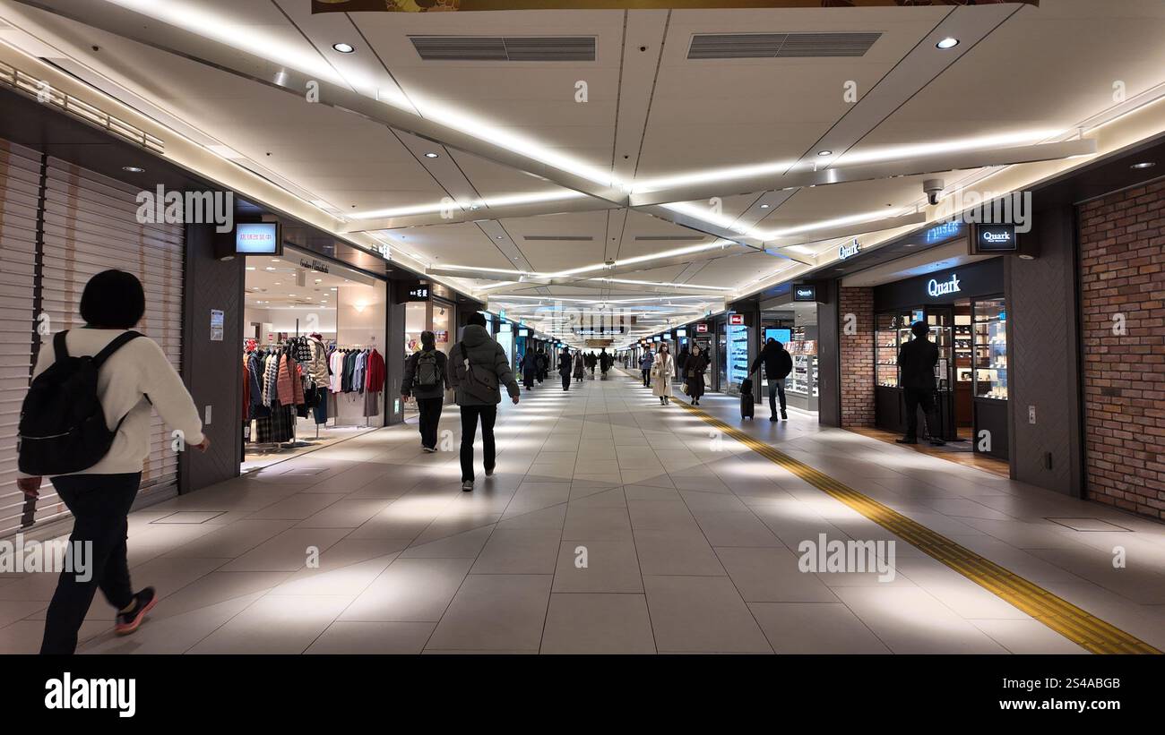 4 gennaio 2025 persone e persone che celebrano il nuovo anno nel centro commerciale sotterraneo di Sakae, Naka-ku, Nagoya, prefettura di Aichi. Foto Stock