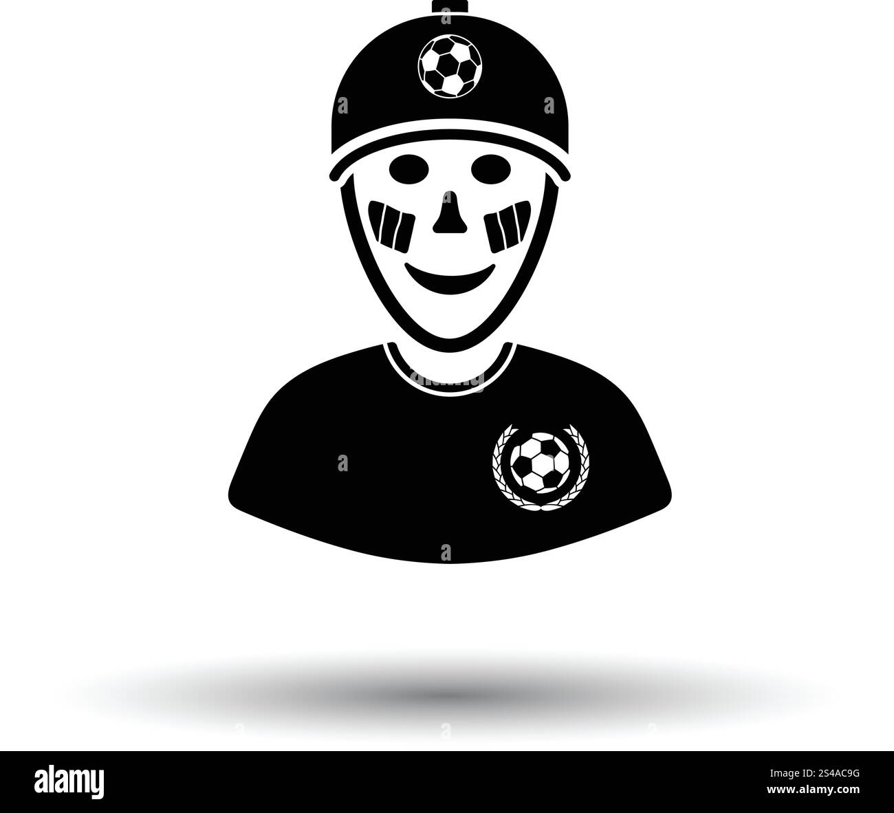 Appassionato di calcio con la faccia dipinta da bandiere italiane icona. Sfondo bianco con ombra design. Illustrazione Vettoriale. Illustrazione Vettoriale