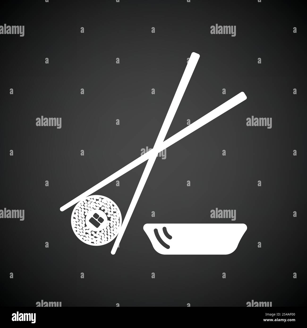 Il Sushi con bastoni icona. Sfondo nero con il bianco. Illustrazione Vettoriale. Illustrazione Vettoriale