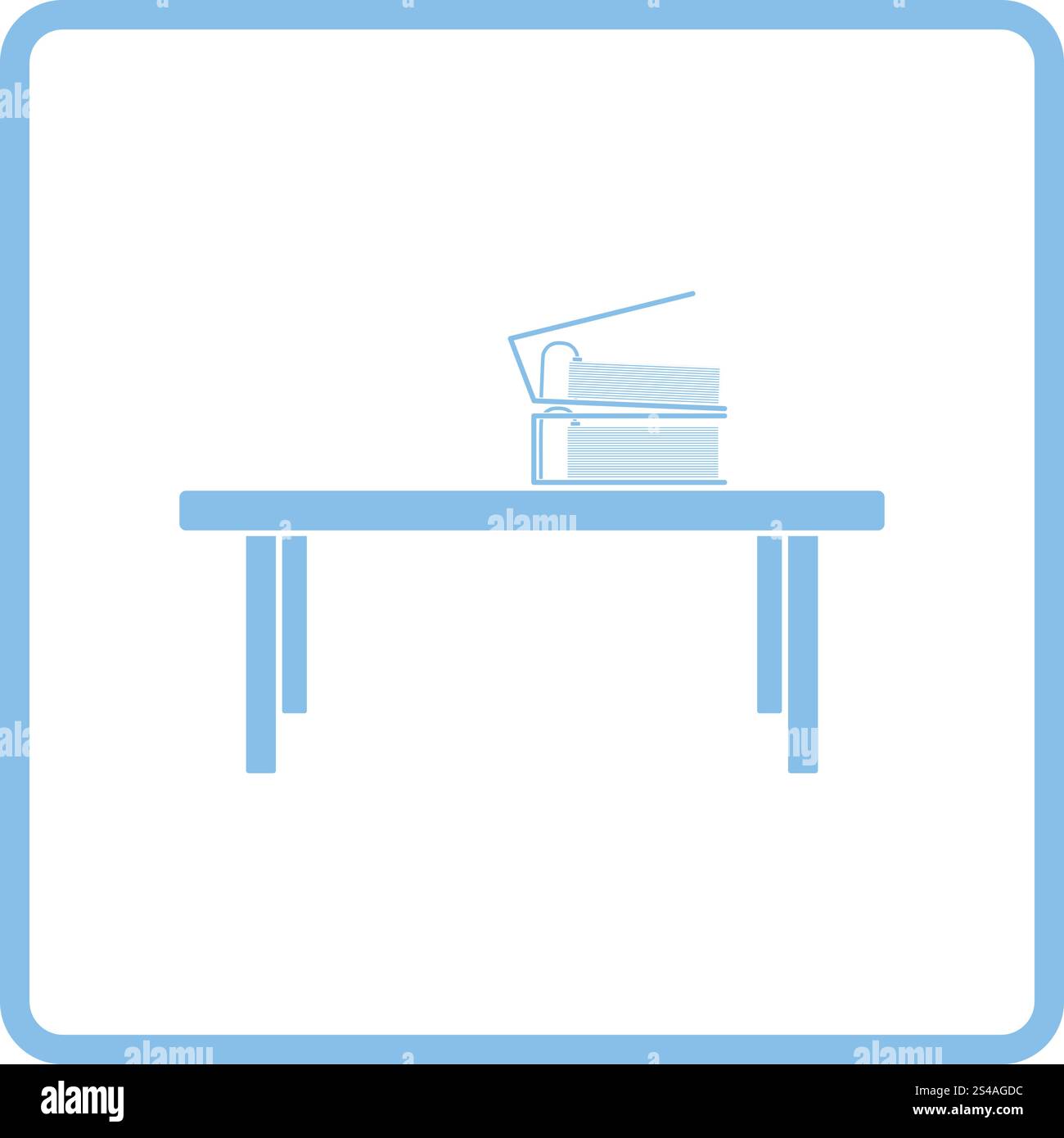 Ufficio tavolo basso icona. La cornice blu design. Illustrazione Vettoriale. Illustrazione Vettoriale