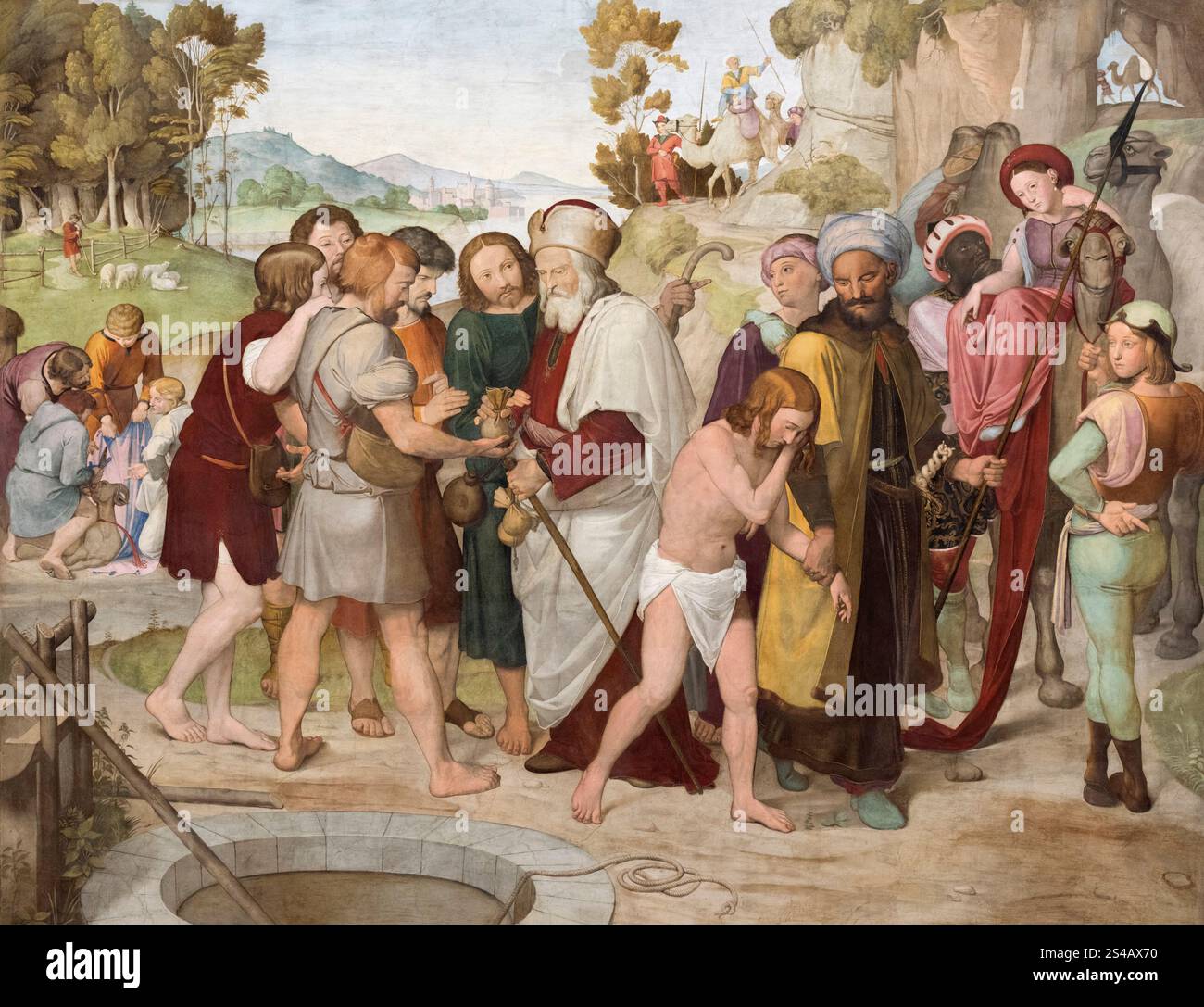 Johann Friedrich Overbeck (1789-1869), The selling of Joseph, ca. 1816, affresco della Casa Bartoldia di Roma. Joseph wird von seinen Brüdern verkauf Foto Stock