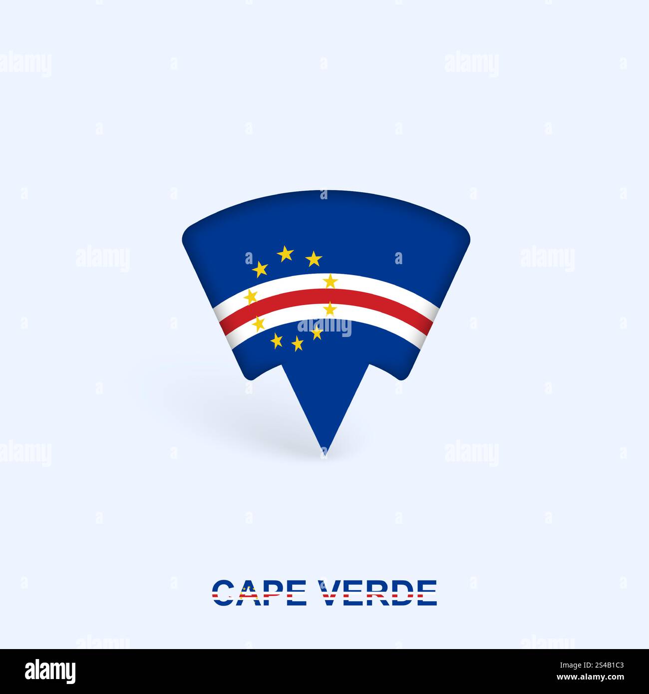 Design puntatore mappa bandiera Capo Verde con ombra. Illustratore vettoriale. Illustrazione Vettoriale