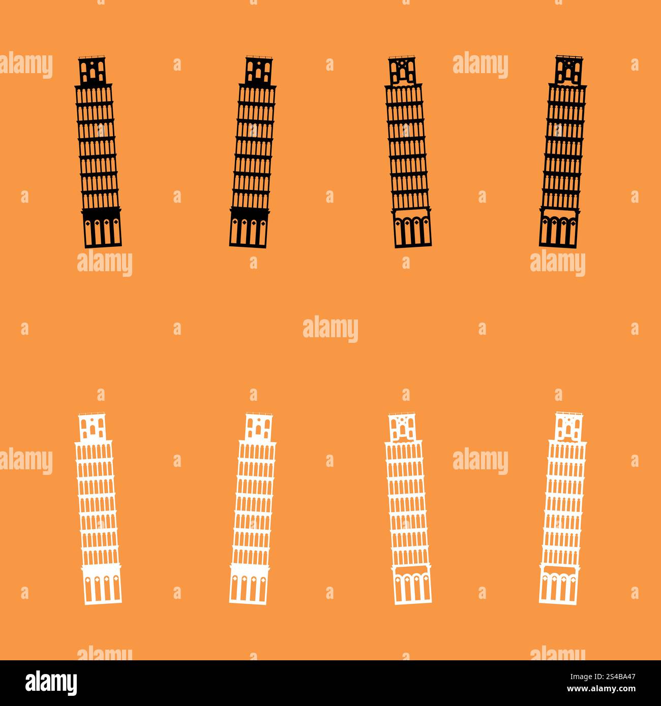 Icona del set in bianco e nero della torre di Pisa . Illustrazione Vettoriale