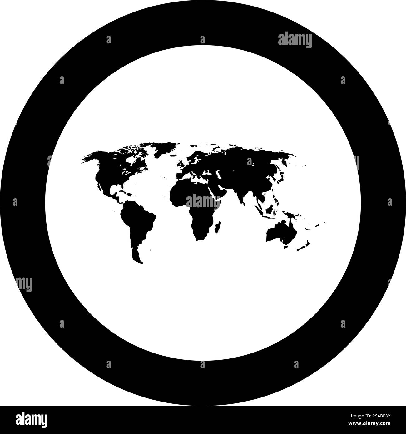 Mappa mondo icona nera nel cerchio illustrazione vettoriale isolato Illustrazione Vettoriale