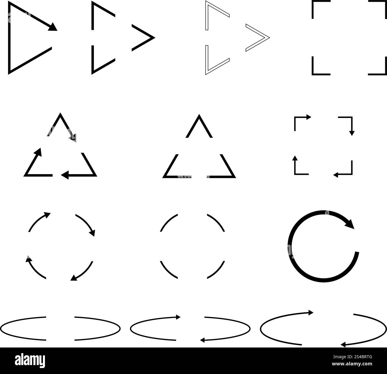 Frecce sottili cerchio, triangolo, forma quadrata colore nero Illustrazione Vettoriale