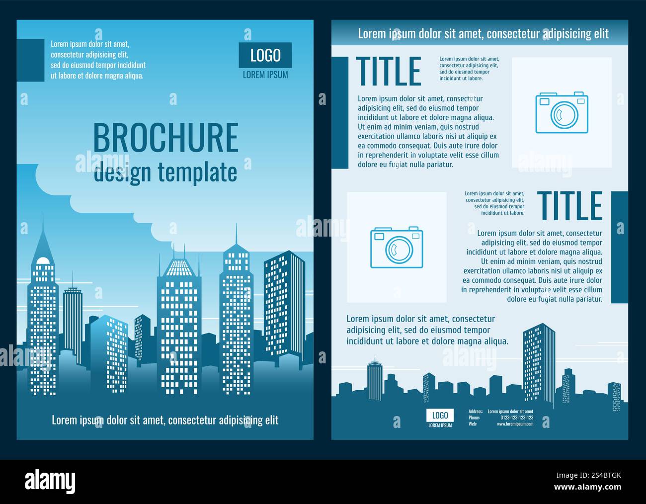 Modello vettoriale brochure aziendale per le imprese edili. Modello vettoriale brochure aziendale per le imprese edili. Modello di brochure per le attività di costruzione e l'illustrazione di edifici per le imprese di costruzione Illustrazione Vettoriale
