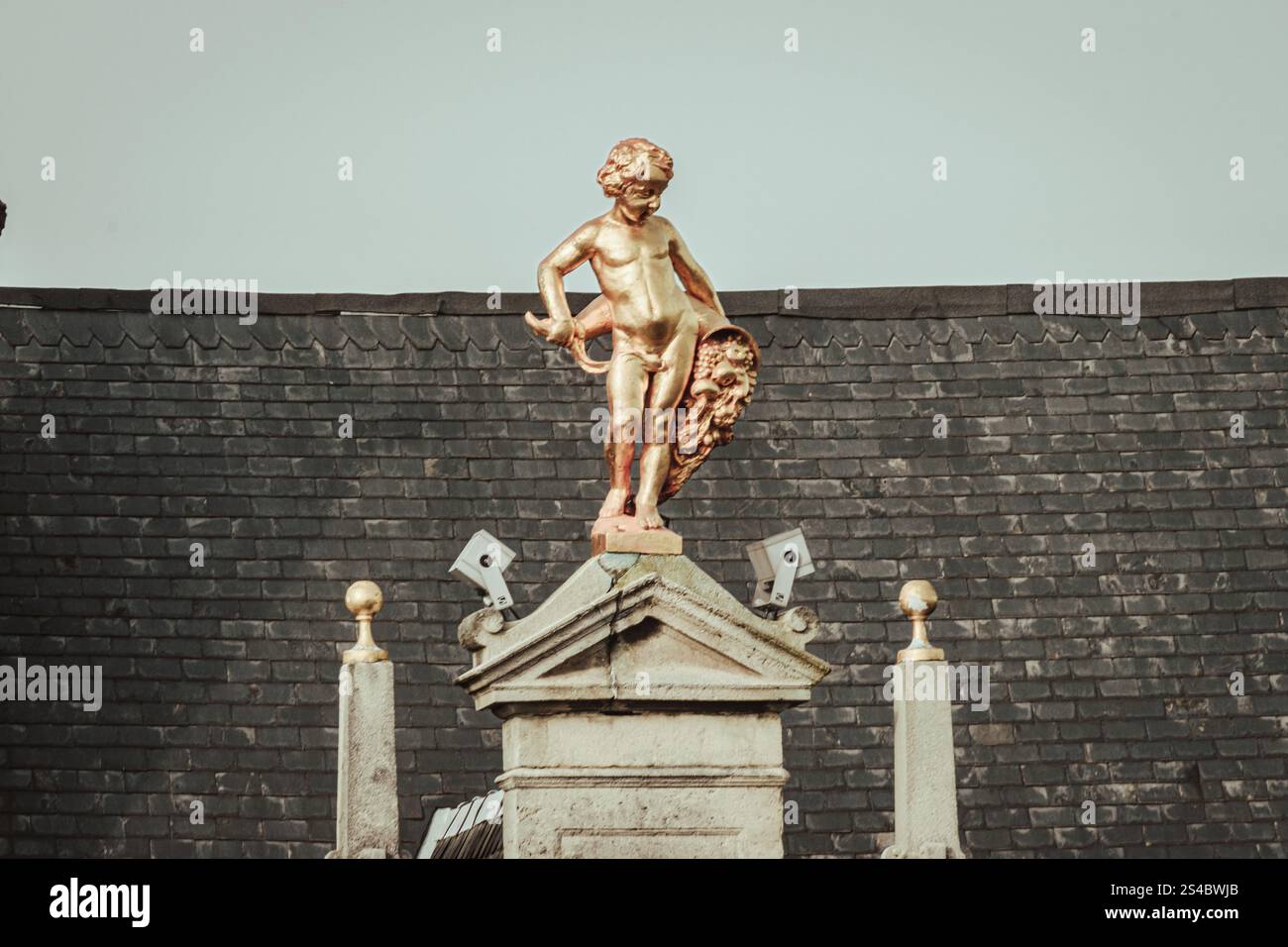 Decorazione del tetto ad Anversa, Belgio Foto Stock
