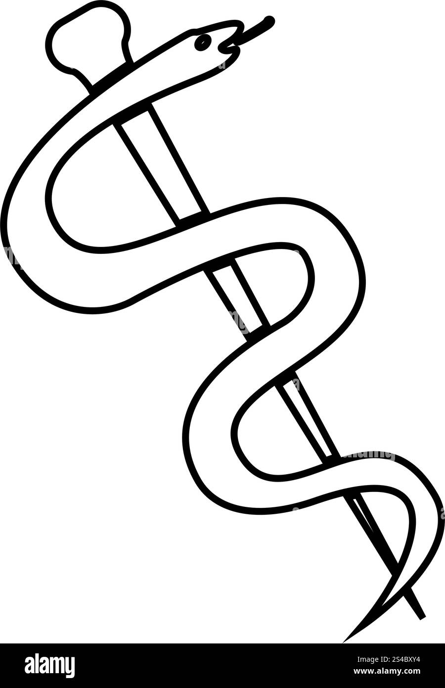 Caduceo o personale di Asclepio simbolo icona colore nero illustrazione vettoriale stile piatto semplice immagine Illustrazione Vettoriale