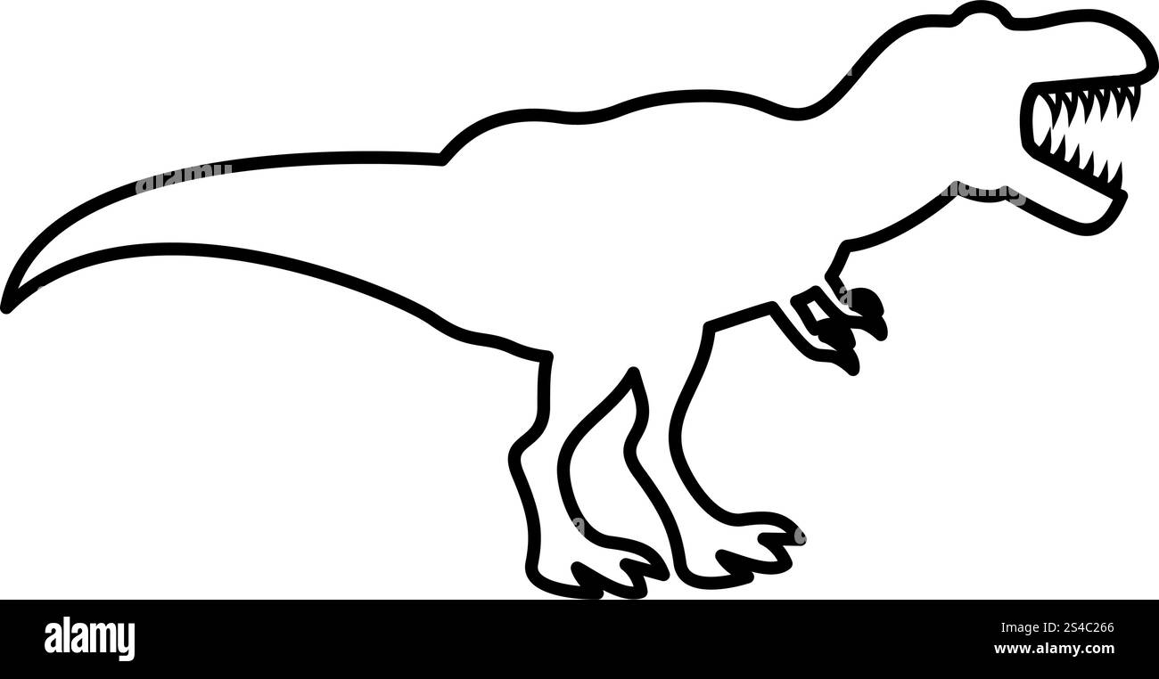 Dinosauro tirannosauro t rex icona colore nero illustrazione vettoriale di tipo piatto contorno Illustrazione Vettoriale