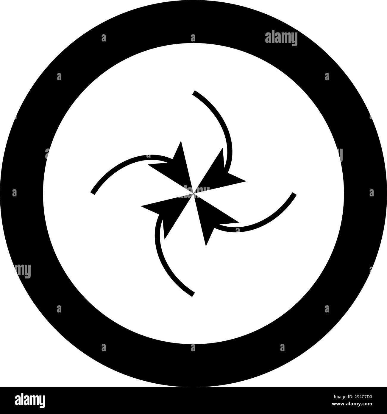 Quattro frecce in loop nel centro icona nera nel cerchio illustrazione vettoriale isolato Illustrazione Vettoriale