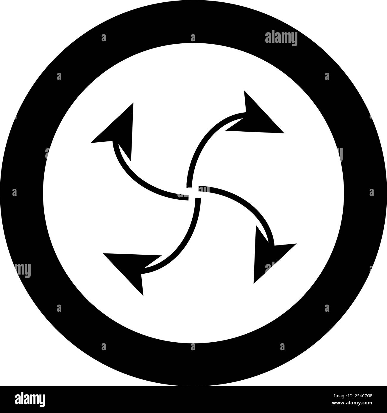 Quattro frecce in loop dal centro icona nera nel cerchio illustrazione vettoriale isolato Illustrazione Vettoriale