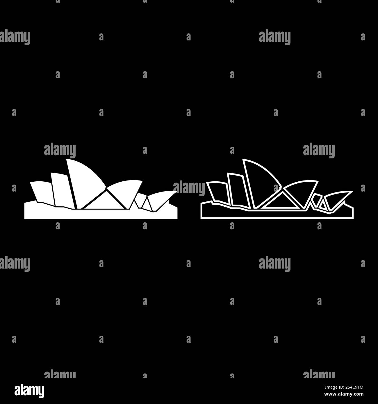 La Sydney Opera House e il set di icone di colore bianco illustrazione vettoriale stile piatto semplice contorno immagine Illustrazione Vettoriale