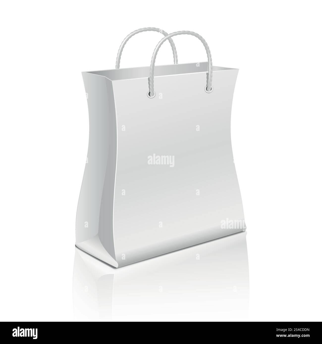 Sacchetto della spesa di carta vuoto isolato su bianco. Modello vettoriale per pubblicità e branding. Sacchetto della spesa di carta vuoto isolato su bianco. Borsa modello vettoriale per pubblicità e branding. Immagine del sacchetto di carta con maniglia Illustrazione Vettoriale