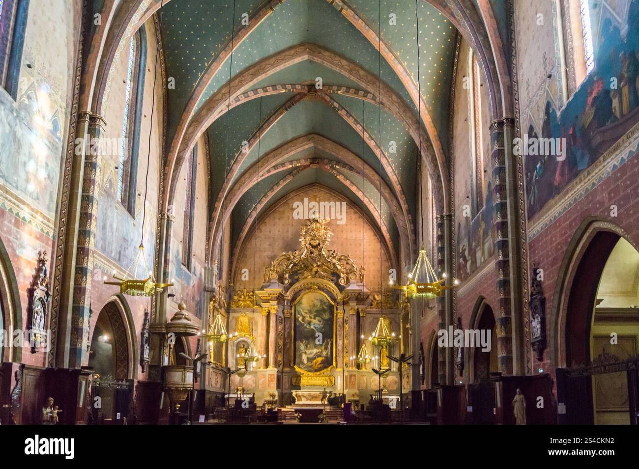 Chiesa interna di San Nicola, stile architettonico gotico meridionale, San Cipriano, Tolosa, alta Garonna, Occitania, Francia Foto Stock