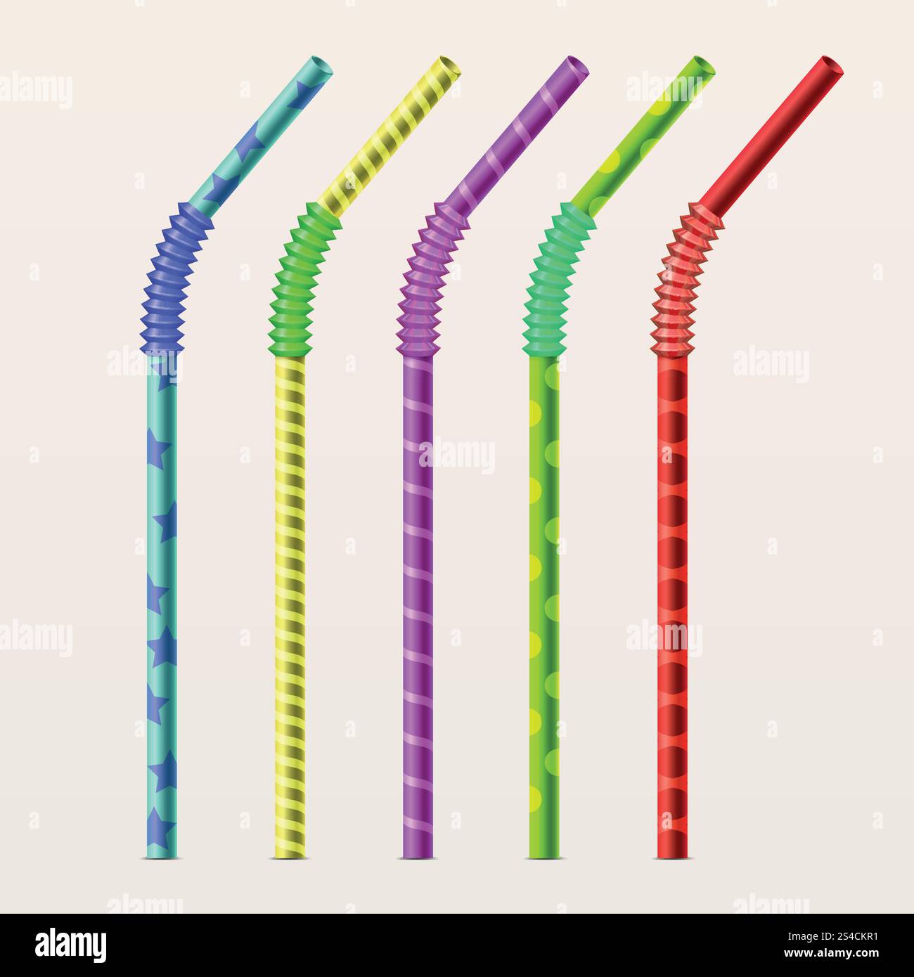 Cannucce colorate. Gruppo vettoriale. Cannucce colorate. Tubo in plastica per cannuccia per bibite e stripe tubo flessibile. Serie di illustrazioni vettoriali Illustrazione Vettoriale