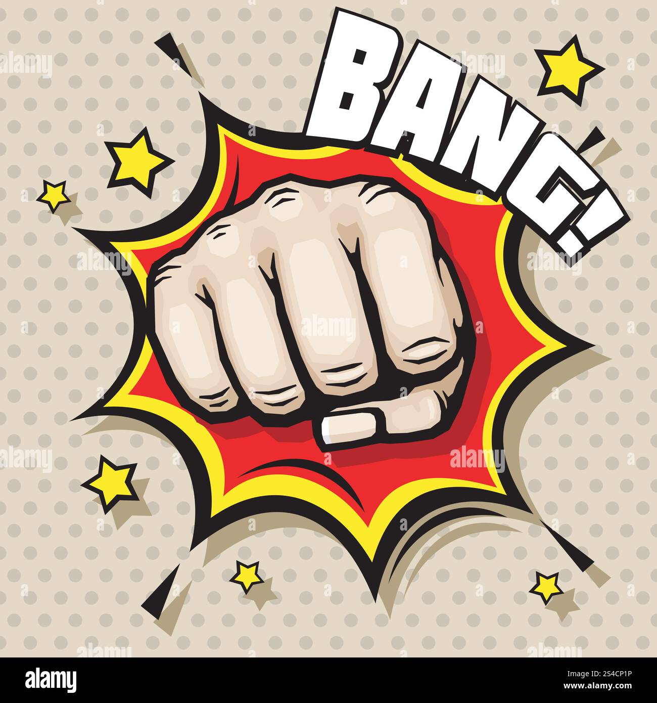 Colpire il pugno, bang nell'illustrazione vettoriale in stile pop art. contesto del concetto di lotta. Colpire pugno, bang in stile pop art, faticare il background del concept. Colpo di potenza, protesta e attacco, illustrazione vettoriale Illustrazione Vettoriale