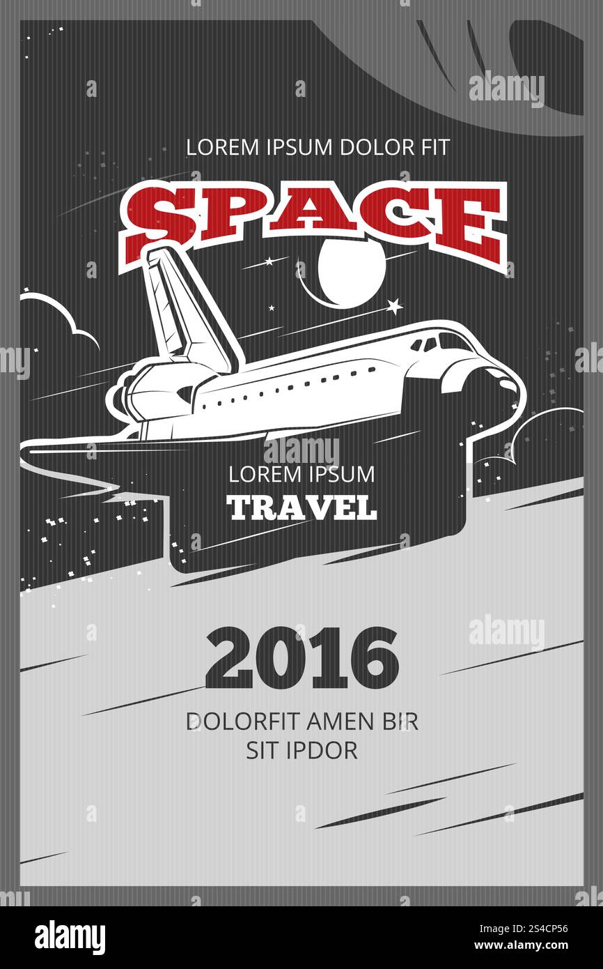 Poster di astronautica d'epoca. Poster di astronautica d'epoca. Spazio banner astronautico, navetta astronautica, illustrazione razzi astronautici Illustrazione Vettoriale