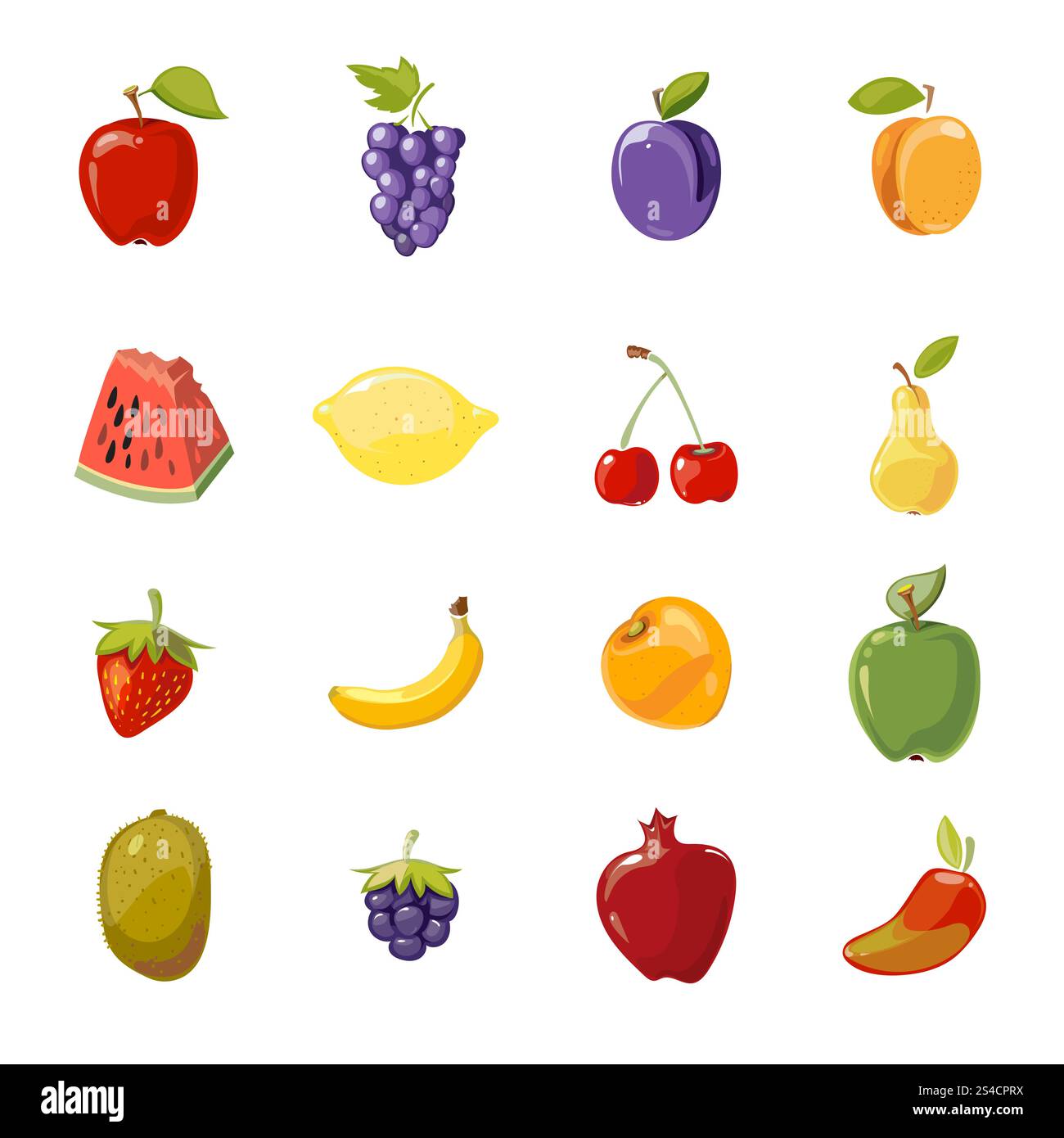 Raccolta di frutti succosi vettoriali isolati su bianco. Raccolta di frutti succosi vettoriali isolati su bianco. Illustrazione raccolta di alimenti freschi Illustrazione Vettoriale