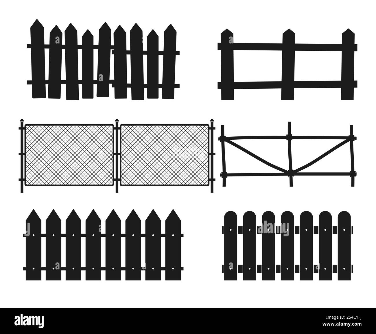 Recinzioni rurali in legno, sagome vettoriali a picchetti. Illustrazione della recinzione diritta con design in legno. Recinzioni rurali in legno, sagome vettoriali a picchetti Illustrazione Vettoriale