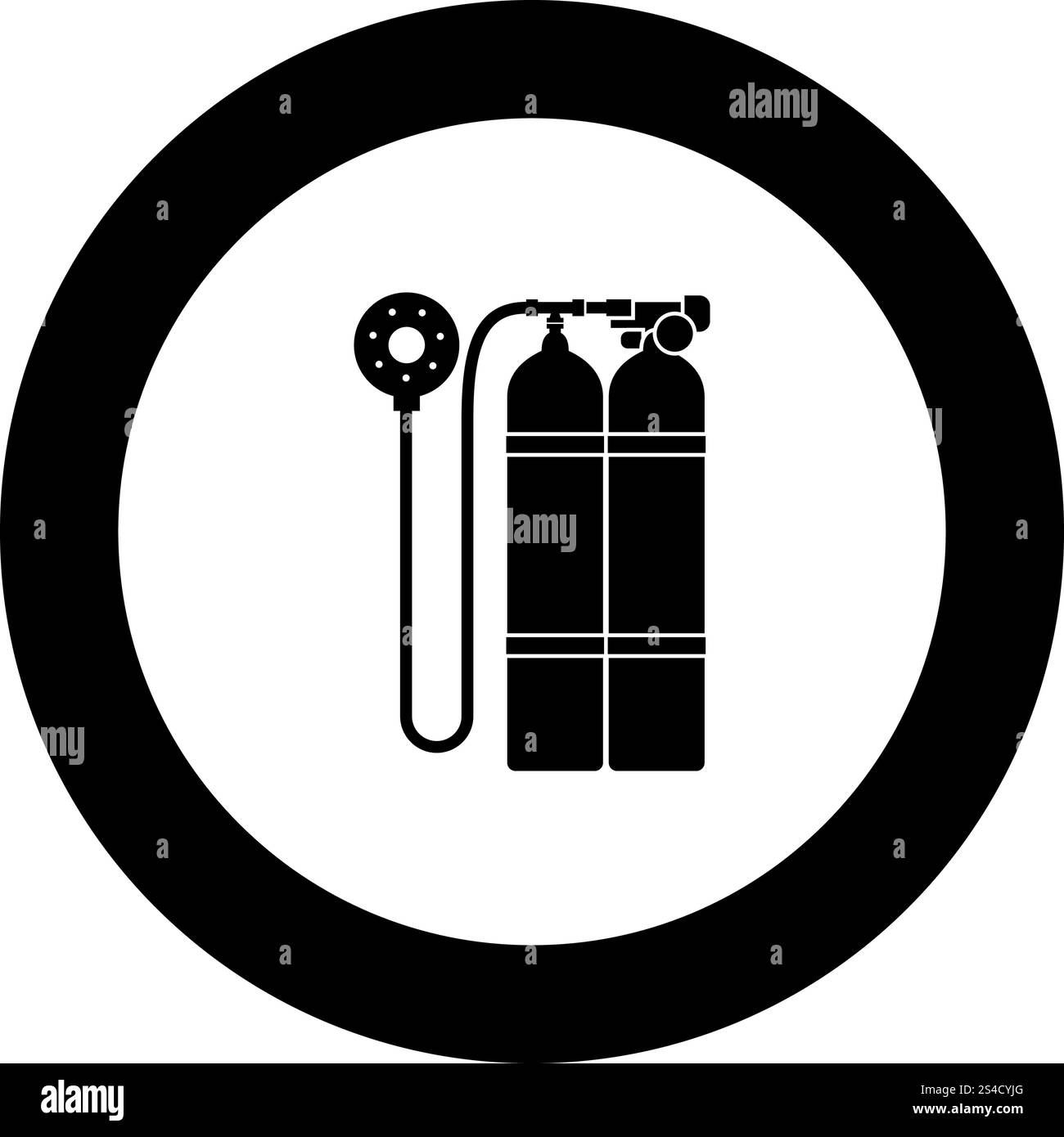 Aqualung scuba icona di colore nero in tondo tondo illustrazione vettoriale Illustrazione Vettoriale