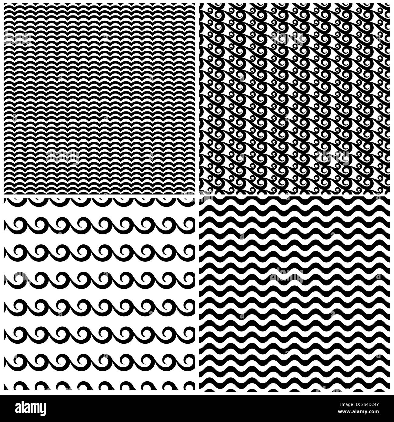 Serie di ondulazioni e onde senza cuciture in bianco e nero. Illustrazione dell'oceano a forma d'onda. Serie di ondulazioni e onde senza cuciture in bianco e nero Illustrazione Vettoriale