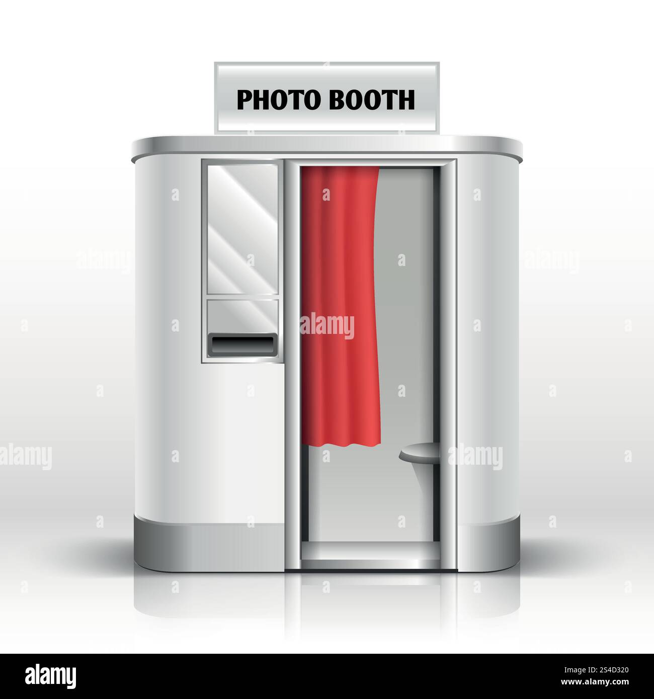 Cabina fotografica, chiosco digitale per foto del passaporto, illustrazione vettoriale per foto di matrimonio di famiglia. Chiosco per la fotografia automatica. Cabina con cabina fotografica, chiosco digitale per passaporto, illustrazione vettoriale per matrimoni in famiglia Illustrazione Vettoriale