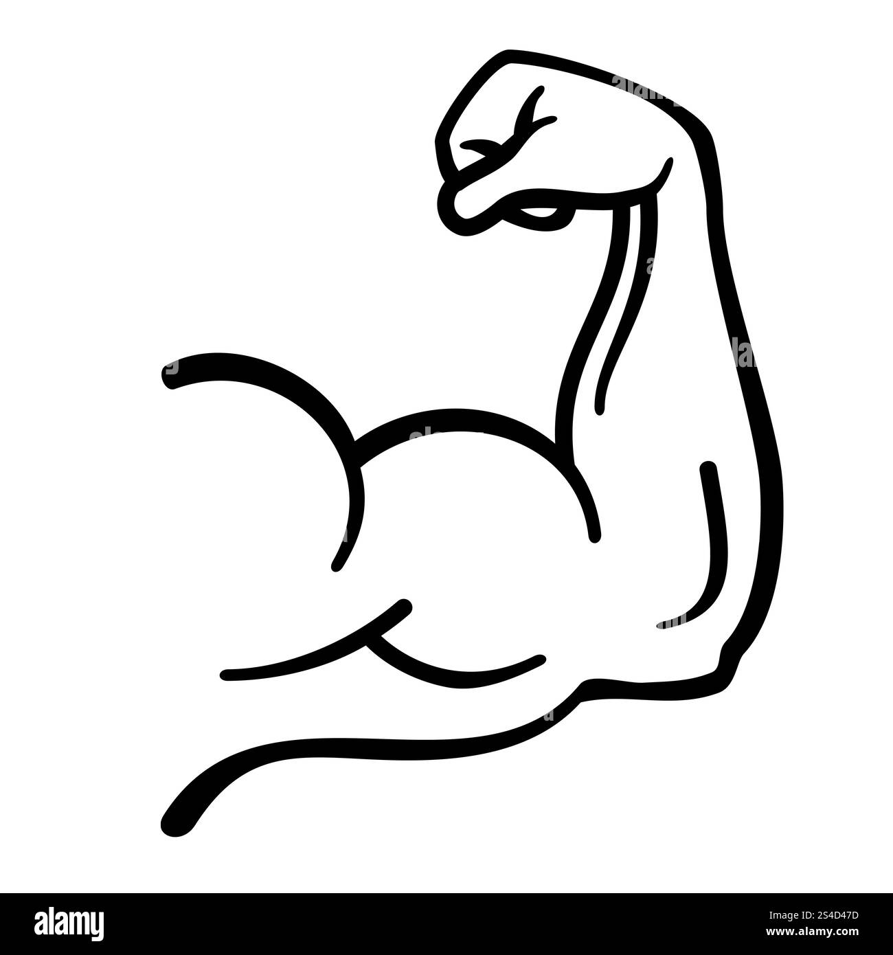 Forte potere, icona vettoriale delle braccia muscolari. Simbolo della mano muscolare per l'emblema del fitness club, illustrazione della forza della mano umana. Forte potere, icona vettoriale delle braccia muscolari Illustrazione Vettoriale