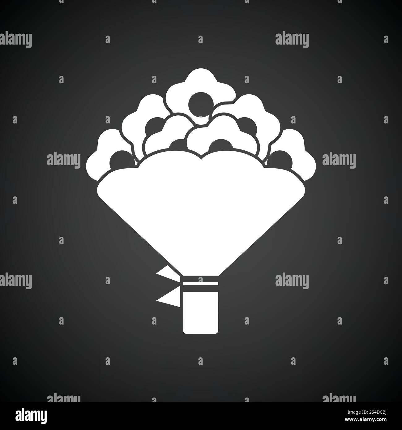 Bouquet di fiori icona con legato prua. Sfondo nero con il bianco. Illustrazione Vettoriale. Illustrazione Vettoriale