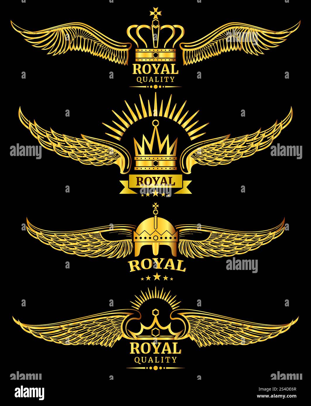 Illustrazione dei modelli del logo di lusso Golden Vector Wing Crown di qualità reale. Logo Golden Vector Wing Crown Royal Illustrazione Vettoriale