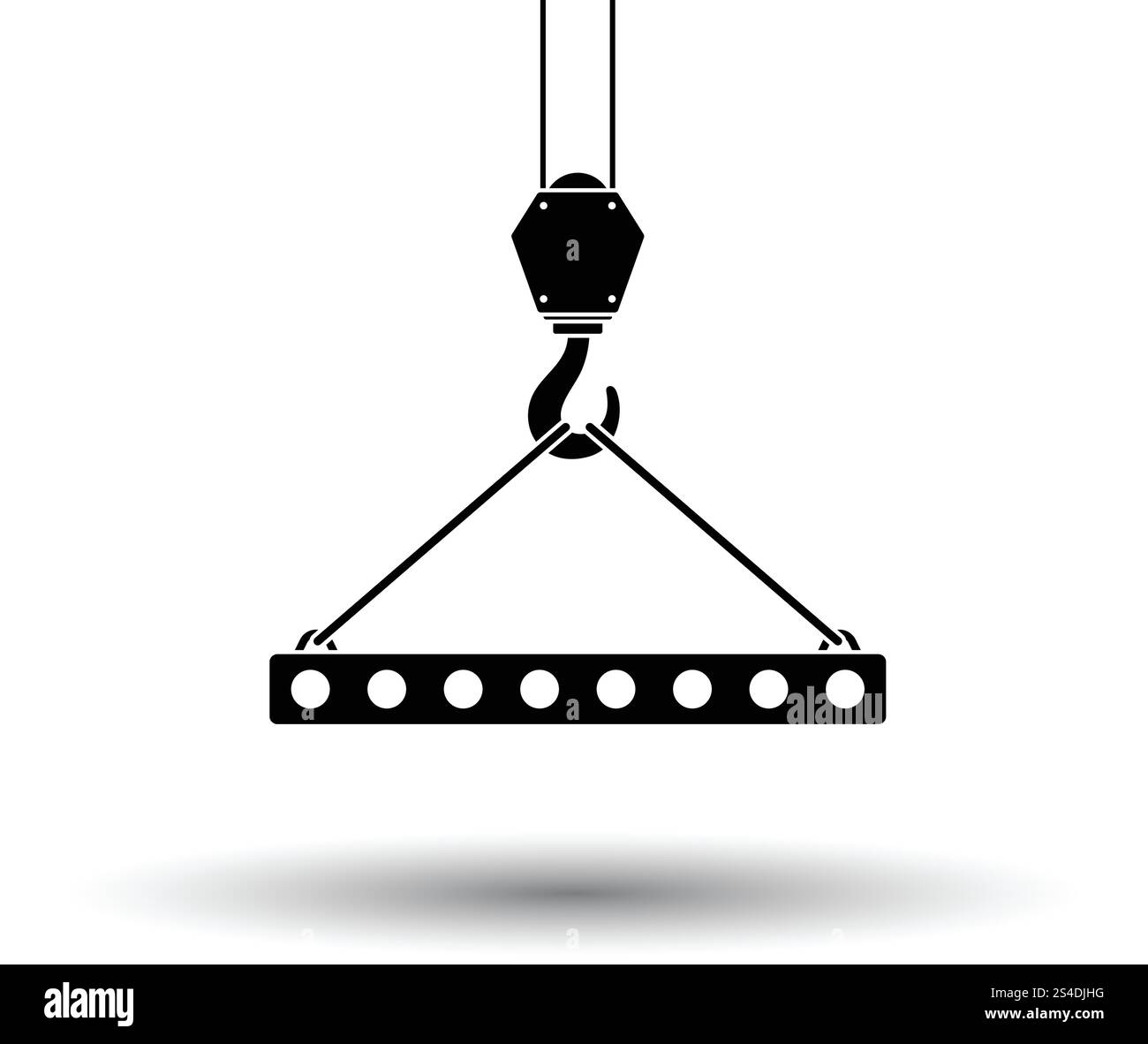 Icona della bramma impiccati sul gancio della gru con fune imbracature . Sfondo bianco con ombra design. Illustrazione Vettoriale. Illustrazione Vettoriale