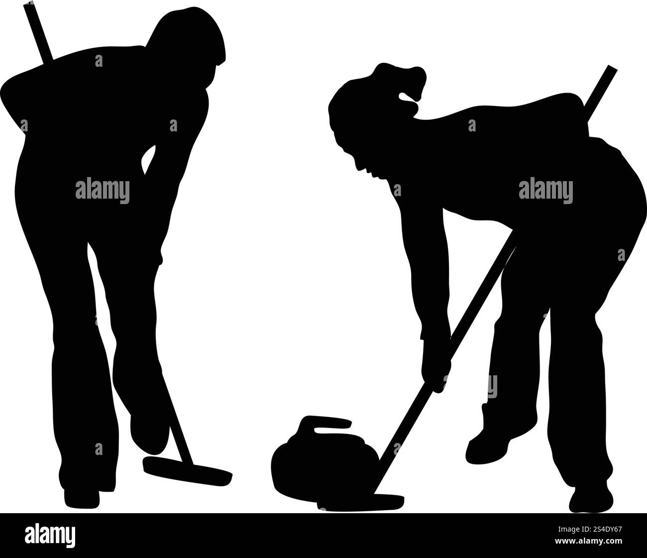 Silhouette di curling. Nero su bianco. Illustrazione Vettoriale. Illustrazione Vettoriale