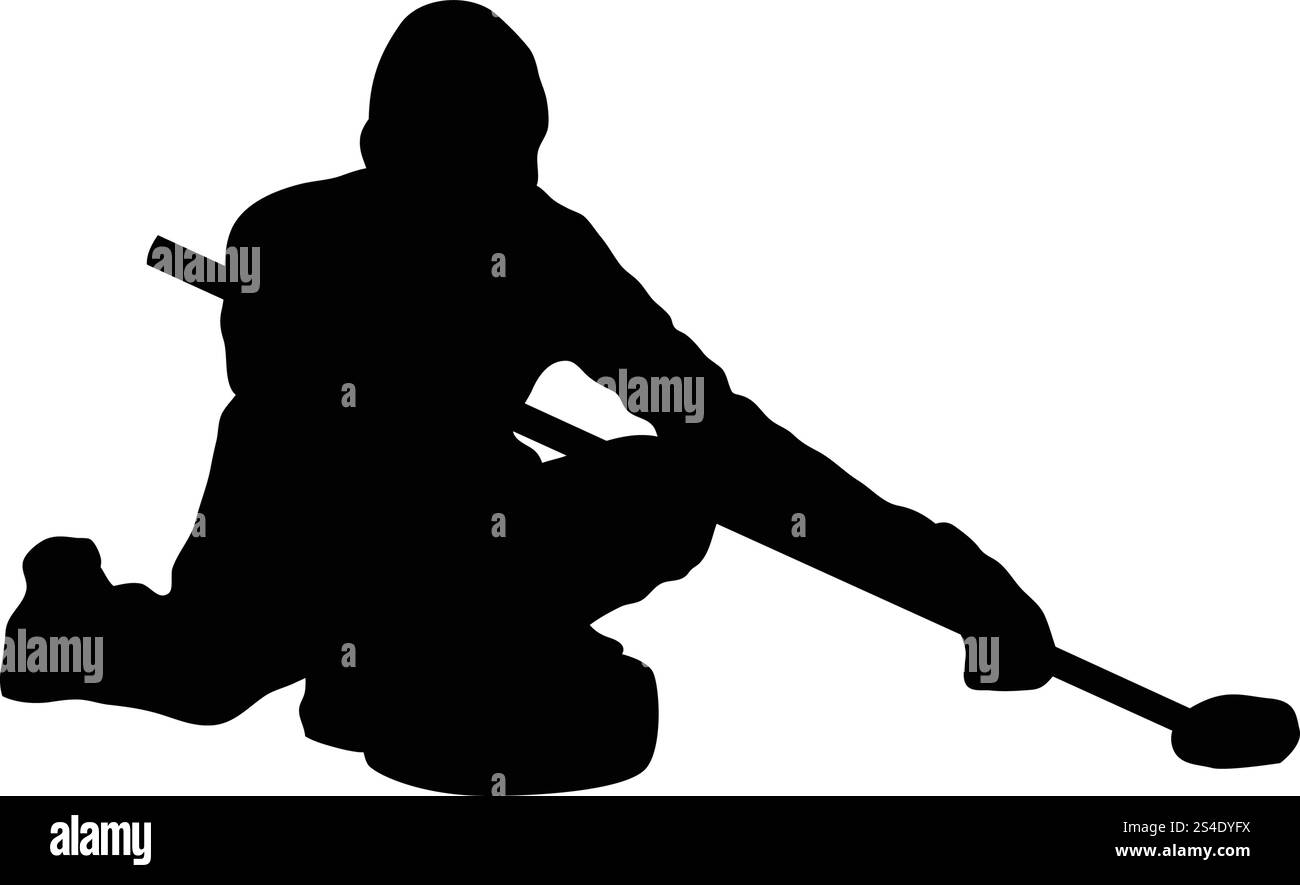 Silhouette di curling. Nero su bianco. Illustrazione Vettoriale. Illustrazione Vettoriale