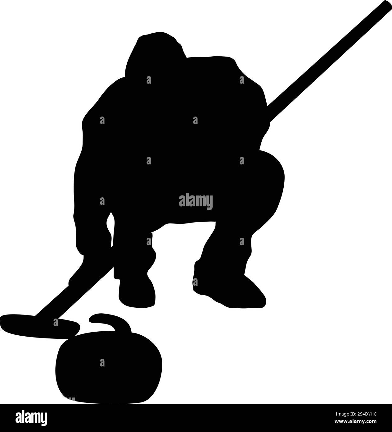 Silhouette di curling. Nero su bianco. Illustrazione Vettoriale. Illustrazione Vettoriale