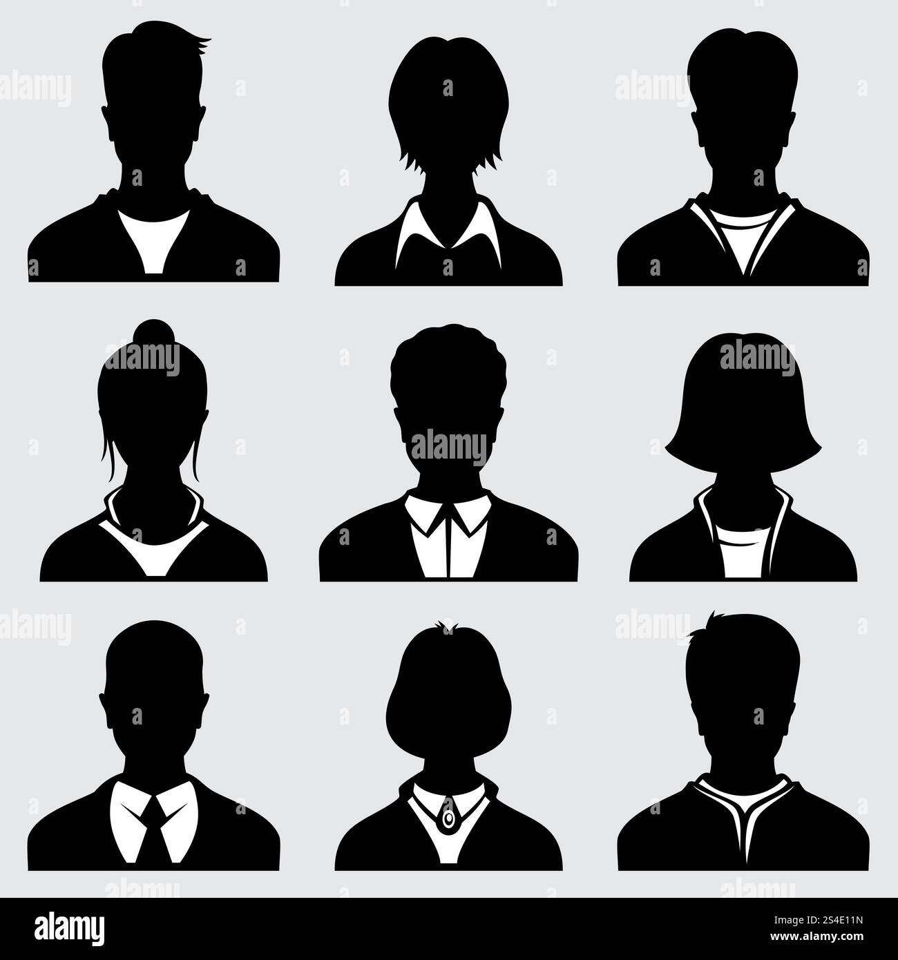 Silhouette di uomini e donne, icone vettoriali anonime. Persona anonima maschio e femmina, icona di persona illustrazione avatar. Silhouette di uomini e donne, icone vettoriali anonime Illustrazione Vettoriale