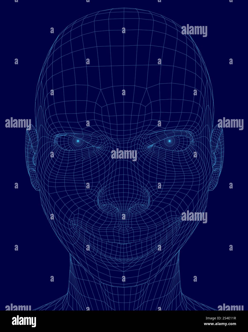 Testa blu con telaio in filo metallico. Il telaio del filo metallico è molto dettagliato e la testa è molto realistica Illustrazione Vettoriale