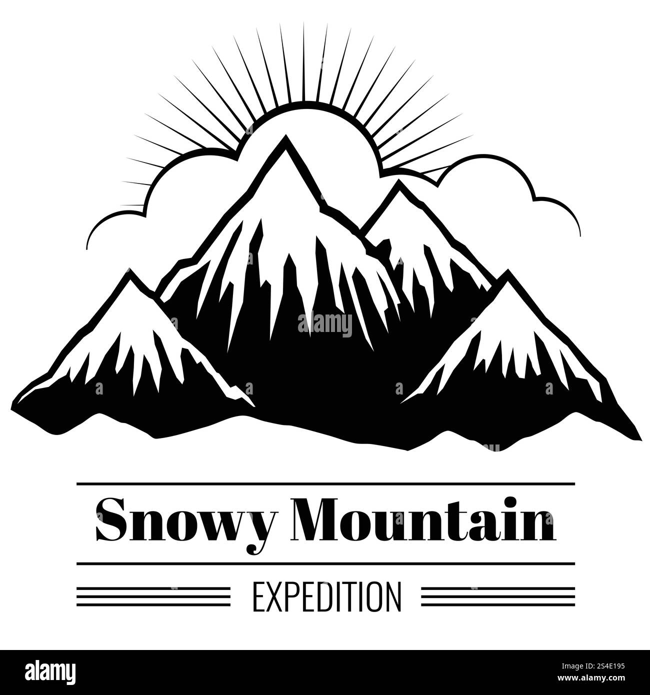 Escursioni e arrampicate Vector all'aperto con catene montuose e profili collinari. Striscione con la montagna di neve, illustrazione della montagna nera. Escursioni e arrampicate Vector all'aperto con catene montuose e profili collinari Illustrazione Vettoriale
