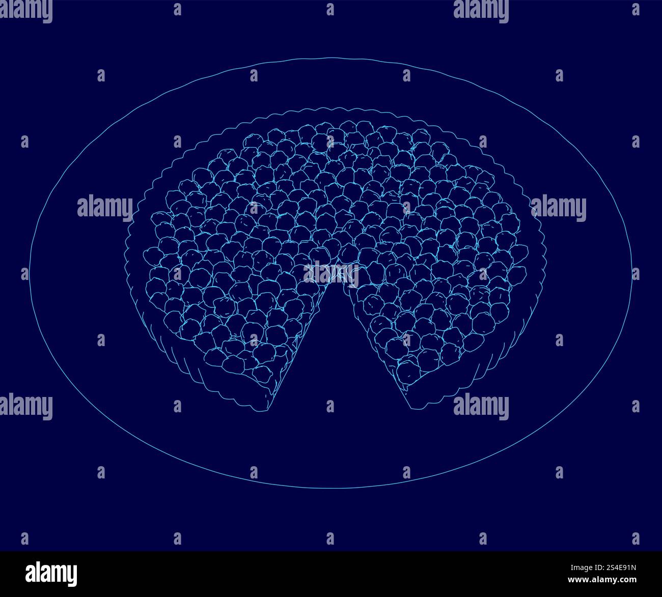 Immagine blu di una pizza con una fetta mancante. La pizza è circondata da un cerchio blu e la fetta manca nell'angolo in alto a destra. L'immagine ha Illustrazione Vettoriale