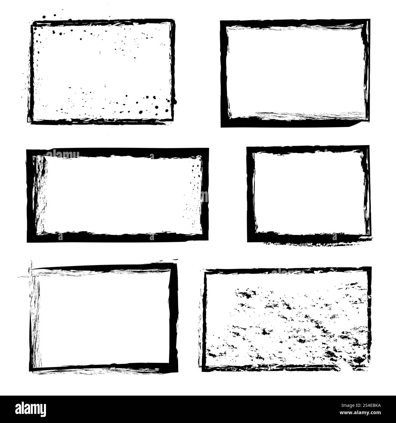 Riquadri dei bordi dell'immagine vettoriale dell'inchiostro con macchie ruvide. Struttura ruvida del telaio, illustrazione della cornice decorativa del bordo. Riquadri dei bordi dell'immagine vettoriale dell'inchiostro con macchie ruvide Illustrazione Vettoriale