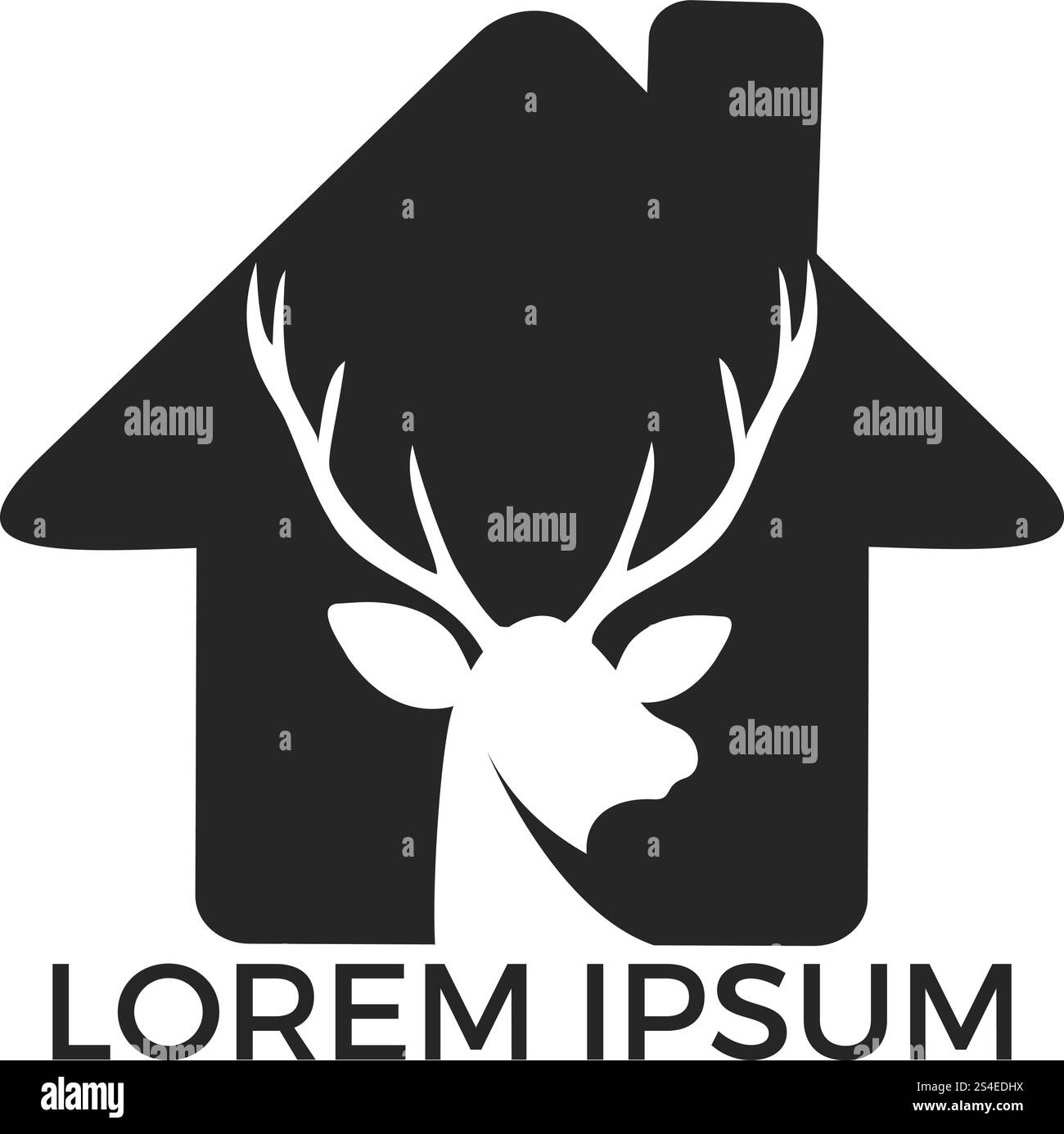 Design del logo Deer e Home. Illustrazione Vettoriale