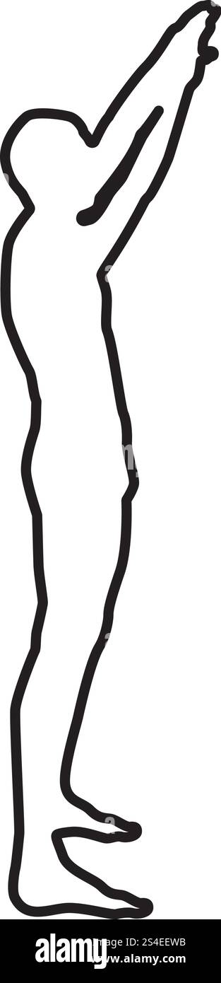 Uomo con braccia alzate sportivo alzando le mani vista laterale icona colore nero illustrazione vettoriale stile piatto semplice contorno immagine Illustrazione Vettoriale