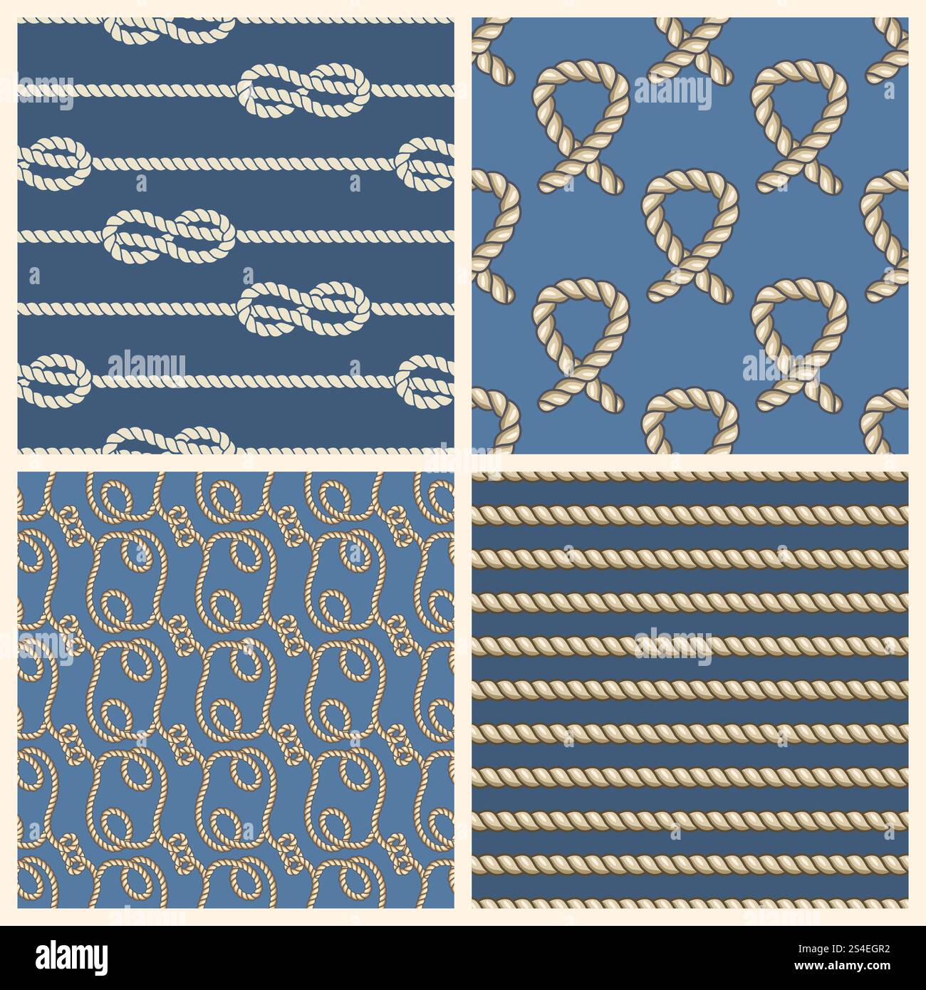 Set di schemi senza cuciture vettoriali di corde marine. Sfondi nautici con illustrazione delle corde. Set di schemi senza cuciture vettoriali di corde marine Illustrazione Vettoriale