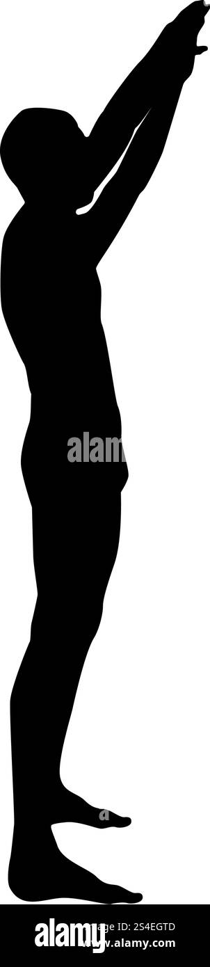 Uomo con braccia alzate sportivo alzando le mani vista laterale icona colore nero illustrazione vettoriale stile piatto semplice immagine Illustrazione Vettoriale