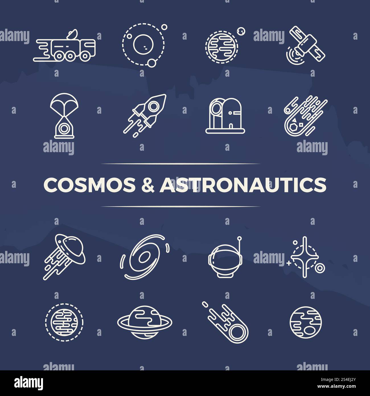 Icone della linea COSMOS e astronautica - concetto di pianeti, spazio, razzi. Icone scientifiche dell'illustrazione del set. Icone della linea COSMOS e astronautica - concetto di pianeti, spazio, razzi Illustrazione Vettoriale
