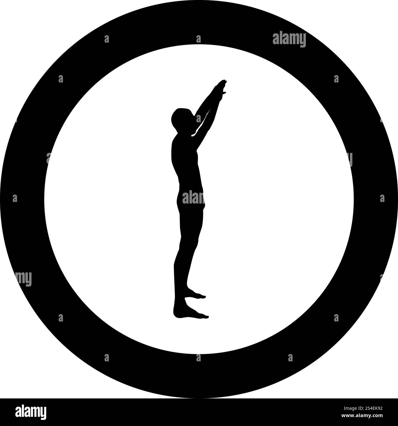 Uomo con braccia alzate sportivo alzando le mani vista laterale icona colore nero illustrazione vettoriale stile piatto semplice cerchio imagein round Illustrazione Vettoriale