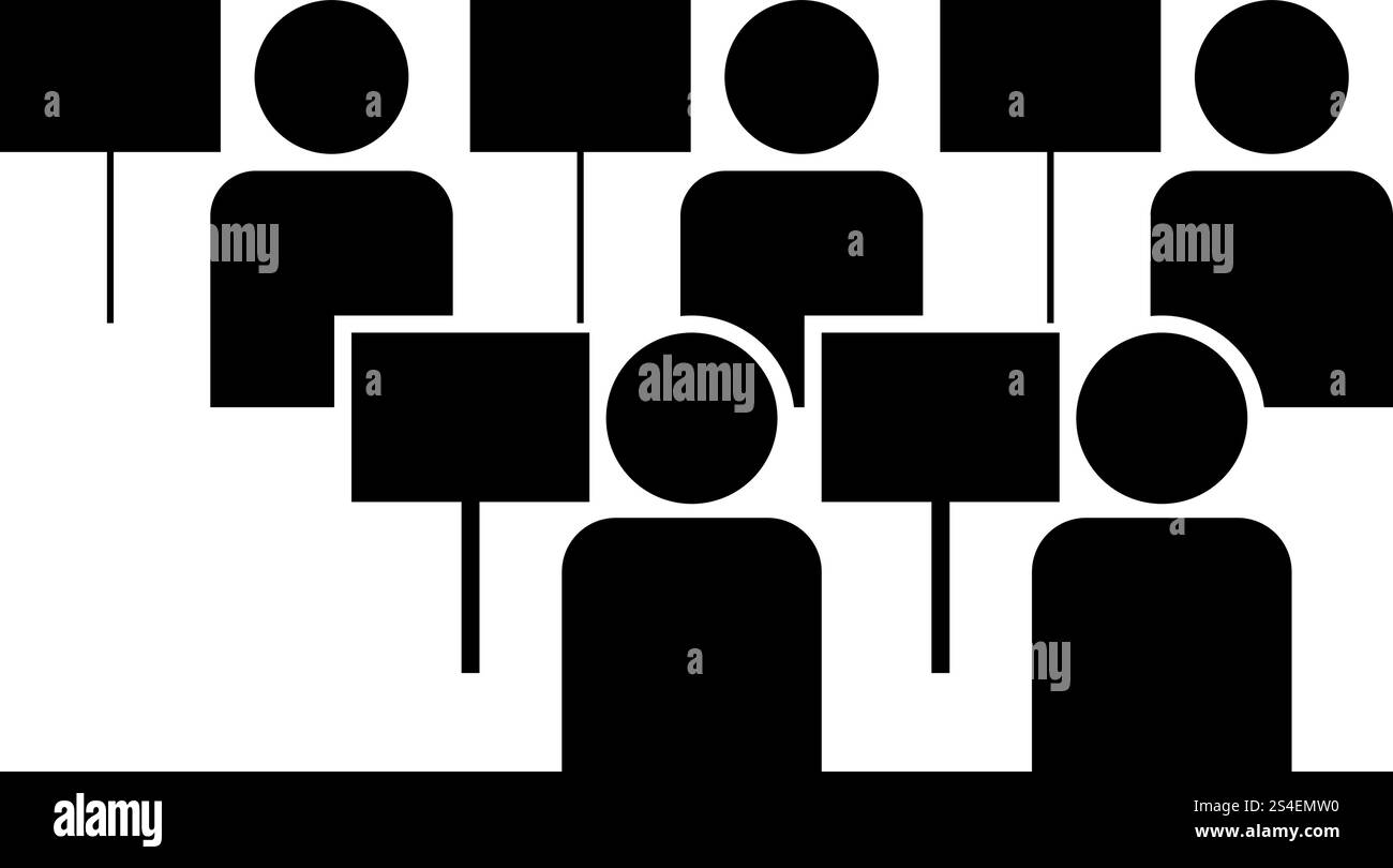 Concetto di protesta dimostrazione folla di manifestanti persone idea di rivoluzione problema sociale icona colore nero illustrazione vettoriale stile piatto semplice immagine Illustrazione Vettoriale